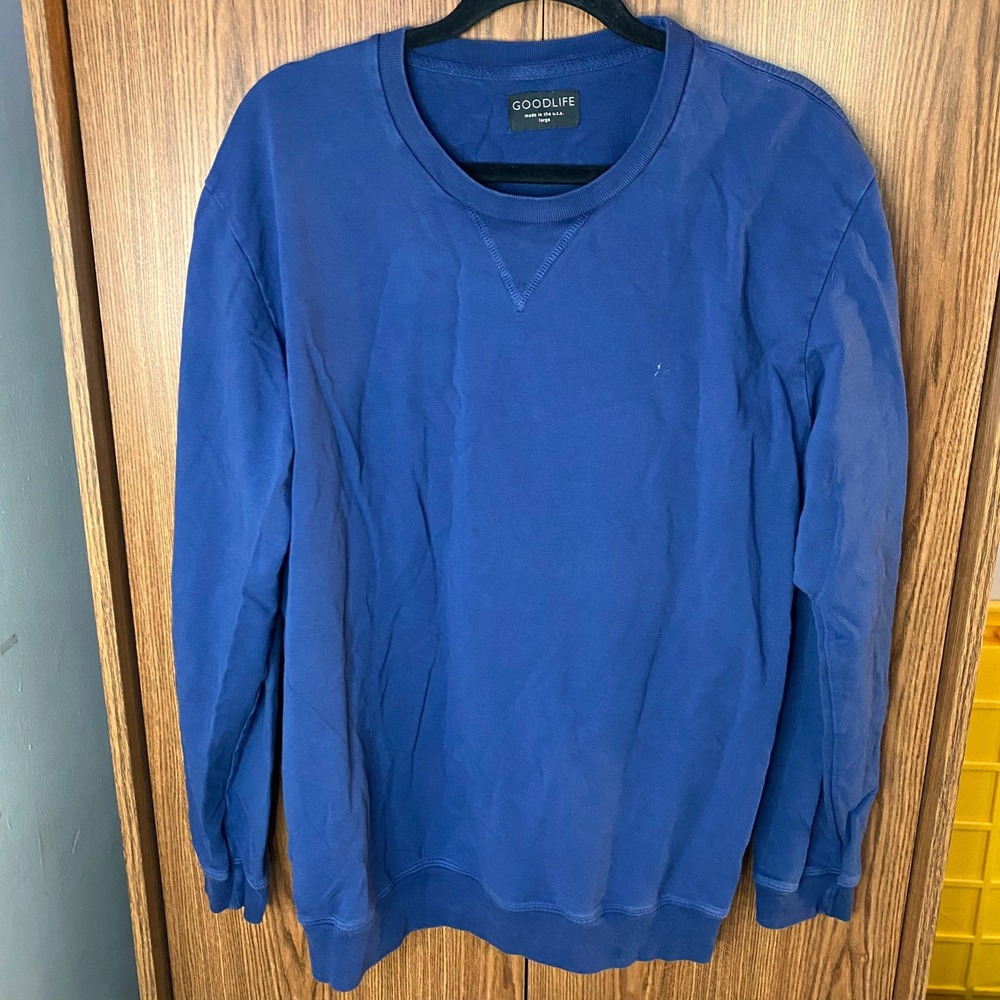 Goodlife Sweatshirt Mens Large Blue Crewneck Cotton Spandex Made in USA Pullover